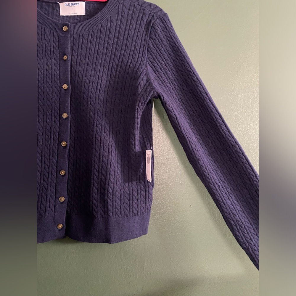 NWT cable knit cardigan Old Navy SoSoft Dark Blue Sweater braided twist cropped - Picture 13 of 14